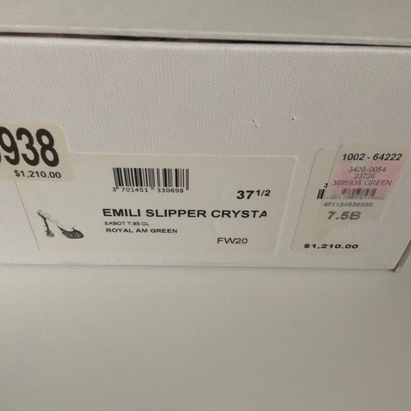 NIB Amina Muaddi Emili Slipper Crystal Mule Heels Size 37.5 $1,210.00 - Picture 8 of 8